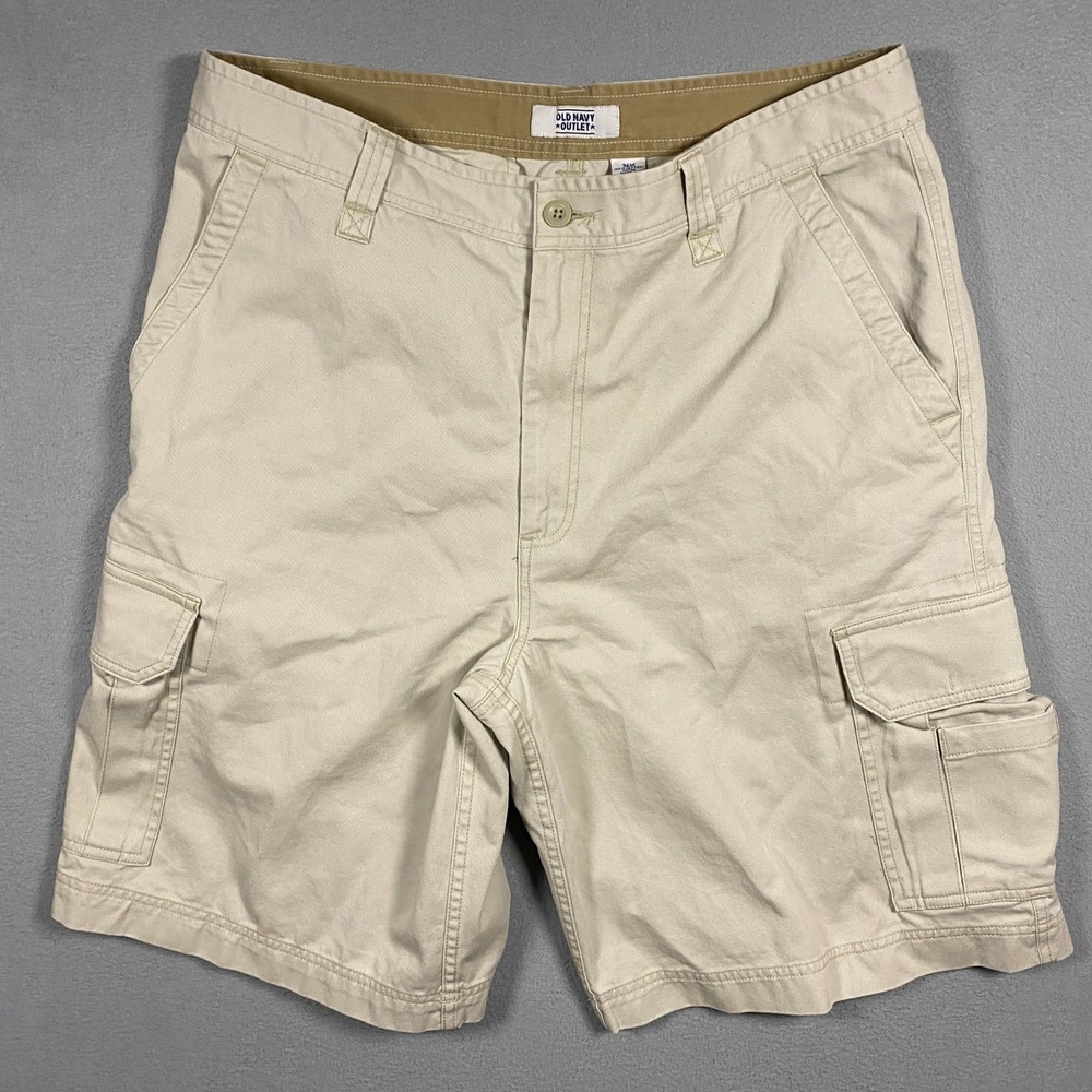 Old Navy Cargo Shorts Mens 36W Tan Khaki Cotton Twill Multi Pocket AF8XS